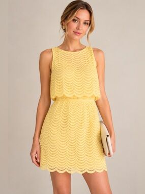 American Living Yellow Lace Peplum Dress Size S